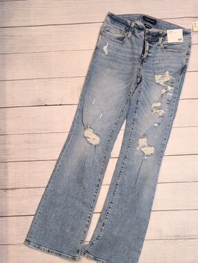 Aeropostale Low Rise Flare Distressed Medium Wash Denim Jeans